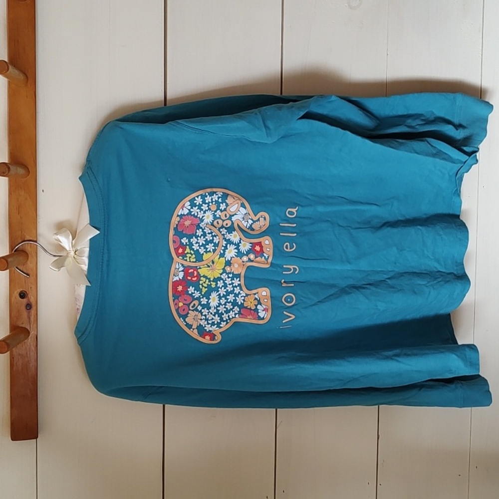 Ivory Ella Blue Long Sleeve Tee with Floral Elephant